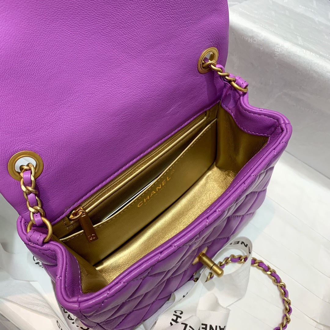 Mini Classic Flap Lambskin Bag AS1786 Purple/Gold